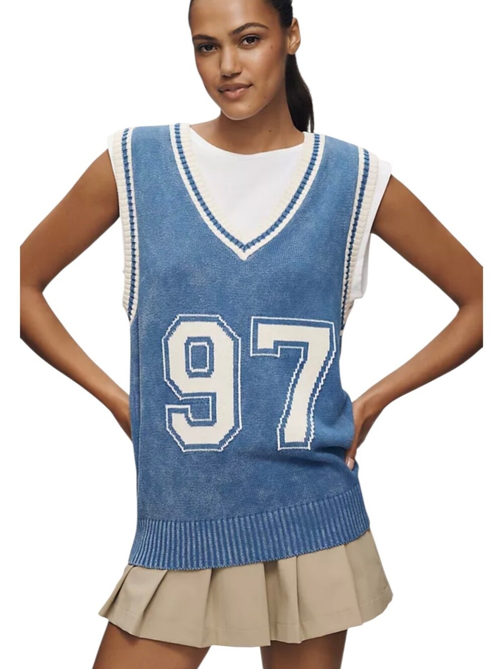 Pilcro Anthropologie 97 Twofer Sweater Vest Tee S Blue Varsity Preppy Cotton Y2K